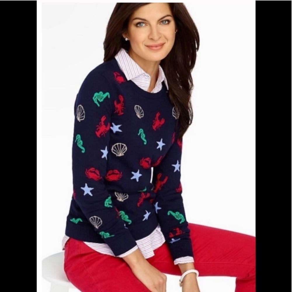 TALBOTS Down by the Sea  Nautical crewneck  sweater in navy - Picture 2 of 5